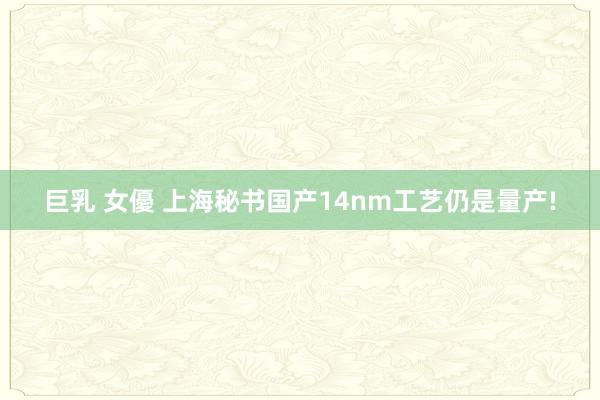 巨乳 女優 上海秘书国产14nm工艺仍是量产!