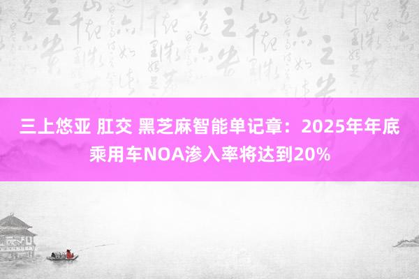 三上悠亚 肛交 黑芝麻智能单记章：2025年年底乘用车NOA渗入率将达到20%